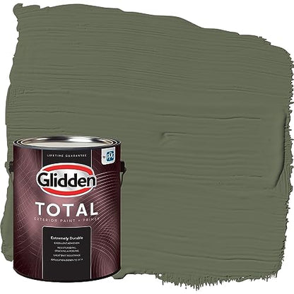Glidden Total Exterior Paint & Primer All-in-One, All About Olive/Green, Semi-Gloss, 1 Gallon - color: All About Olive, size: 128 Fl Oz (Pack of 1)