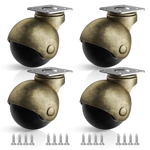 Furniture Wheels 4 Pack, 1.5 Inch Ball Caster Wheels, Brass Casters Set of 4, Plate Swivel Small Castors for Furniture, Kitchen, Cabinet, Table, Max Load Capacity 200 LBS(with Screws) - style: 1.5 Inch