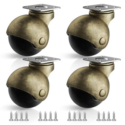 Furniture Wheels 4 Pack, 1.5 Inch Ball Caster Wheels, Brass Casters Set of 4, Plate Swivel Small Castors for Furniture, Kitchen, Cabinet, Table, Max Load Capacity 200 LBS(with Screws) - style: 1.5 Inch