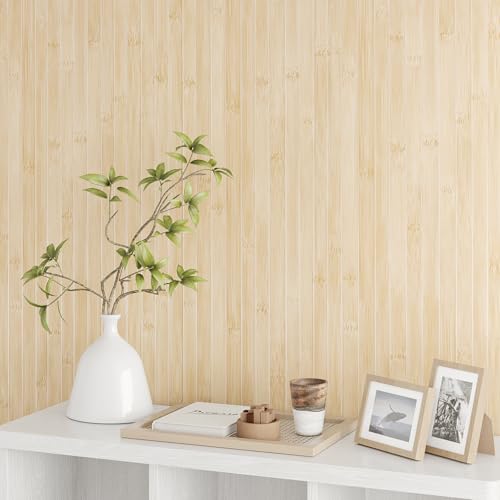 VEELIKE Bamboo Wood Contact Paper Peel and Stick Wood Wallpaper 24''x118'' - color: Light Brown, size: 24" x 118"