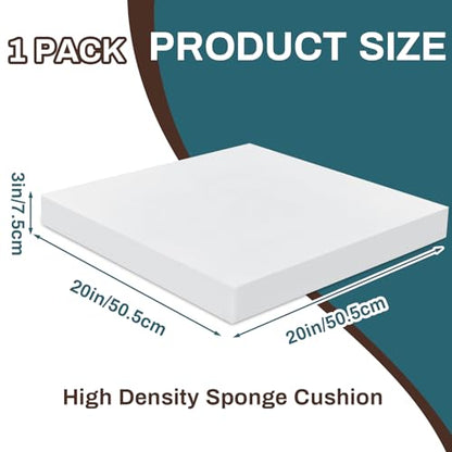 Frienda 1 Pack 3" x 20" x 20" Upholstery High Density Craft Foam, White - size: 3" x 20" x 20"