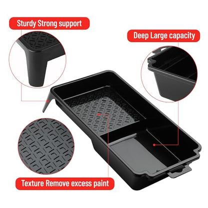 Bates- 4 Inch Paint Tray, 3 Pack, Black, Plastic 4 Inch Paint Roller Tray, Deep Capacity, Textured Ridge