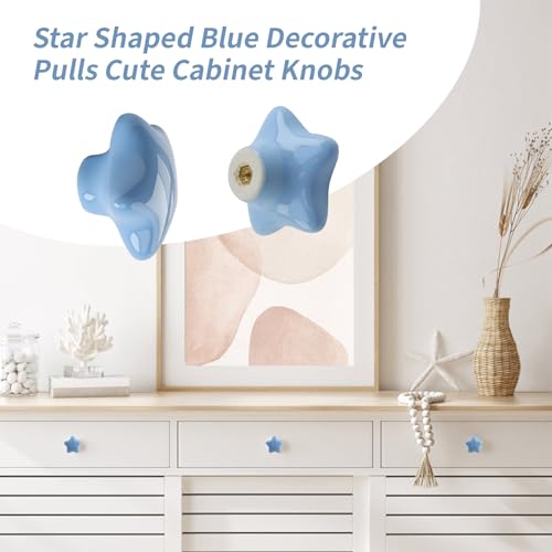 Dnyta 6 Pcs Star Shaped Ceramic Knobs Decorative Pulls Glossy Ceramic Pulls - style: Blue,Star Shaped