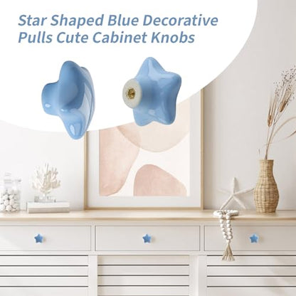 Dnyta 6 Pcs Star Shaped Ceramic Knobs Decorative Pulls Glossy Ceramic Pulls - style: Blue,Star Shaped