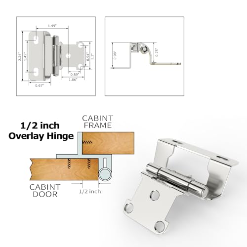 Chibery 20 Pack | 1/2 inch Overlay Semi Partial Wrap Around Cabinet Hinges, Self Closing Face Frame Variable Decorative Replacement, Kitchen Hardware, with Screw & Quiet Bumper (Satin Nickel) - color: Satin Nickel