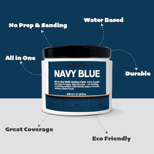 CHALK IT! All-in-One Multi-Surface Chalk Paint for Furniture & Cabinets - No Sanding, No Primer, Built-In Top Coat Water-Based, Low-Odor, Fast-Drying, Matte Finish (Navy Blue) - color: Navy Blue