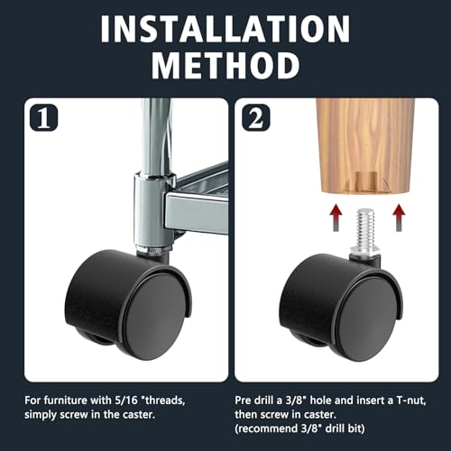 2 Inch Furniture Stem Casters Set of 4, Threaded Stem Diameter 5/16" Plastic Caster Wheels, Black Swivel Small Castors with T-Nuts, for Table, Cabinet, Storage Rack - style: 2 inch
