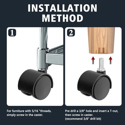 1.5 Inch Furniture Stem Casters Set of 4, Threaded Stem Diameter 5/16" Plastic Caster Wheels, Black Swivel Small Castors with T-Nuts, for Table, Cabinet, Storage Rack - style: 1.5 inch