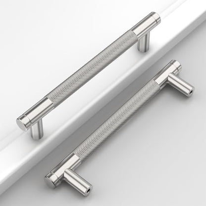 Brushed Nickel Knurled Cabinet Handles Kitchen Pulls 5 Inch 10 Pack - color: Brushed Satin Nickel, size: 5" Hole Center
