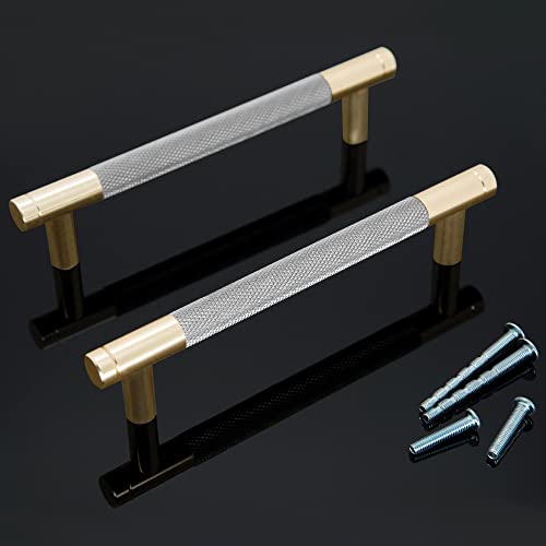 6" Length Knurled Cabinet Pulls 25 Pack - 5" Hole to Hole, Grey & Gold - color: Gray, size: 128mm | 5 inch C/C