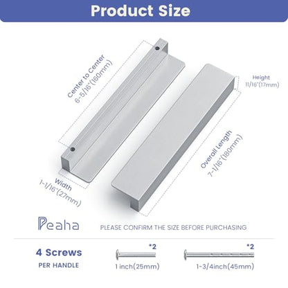 Peaha 10 Pack 6-5/16" Brushed Nickel Cabinet Handles Finger Edge Pulls - color: Brushed Nickel, size: 6-5/16" Hole Center