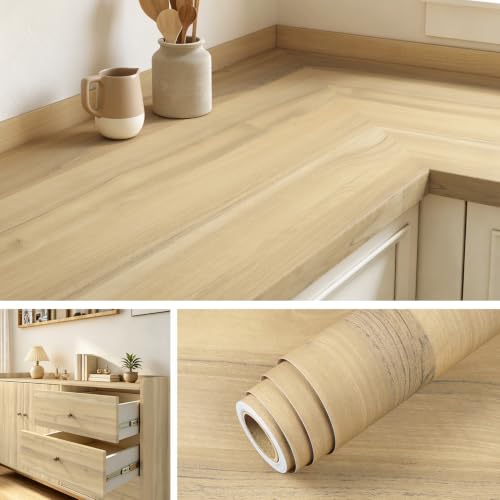 Livelynine Oak Contact Paper Peel and Stick Light Oak Wood Veneer Sheet Self Adhesive Wallpaper Wood Grain Vinyl Wrap for Cabinets Waterproof Renter Friendly Kitchen Countertops Desk Covers 15.8x78.8 - size: 15.8"W x 78.8"L