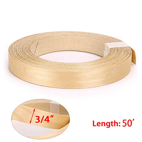 Skelang Birch Wood Veneer Edgebanding Preglued 3/4" x50', Flexible Wood Tape with Hot Melt Adhesive for Shelving, Cabinet, Furniture - size: 3/4" x 50'