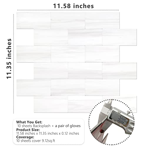 STICKGOO 10-Sheet Peel and Stick Backsplash on Subway Tile, Dolomite White - color: Dolomite White Marble