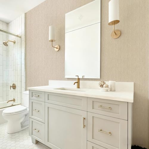 Grasscloth Peel and Stick Wallpaper Beige Contact Paper 16in x 590in - color: Beige, size: 15.7" x 590.5"