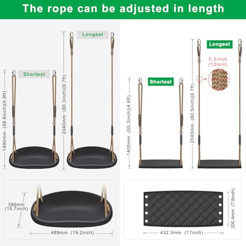 SELEWARE Heavy Duty Swing Seat for Kids Adults with Adjustable Ropes - color: Black2 Swing Seat, 2 Pack