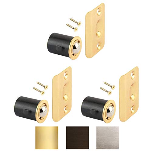 (3 Pack) Brass Plated Closet Door Drive-in Ball Catch with Strike Plate Premium Quality - color: Brass Plated, size: 3 Pack