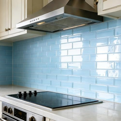 Art3d Seaglass Subway Design Peel and Stick Backsplash, 10-Pack, Aqua Blue - color: Aqua Blue