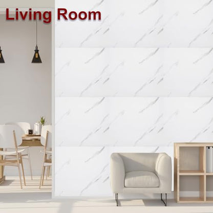 HARFINGTON 15pcs Peel and Stick Marble Tiles, Waterproof Wall Panel Backsplash, 12"x12" PVC Peel and Stick Shower Tiles for Bathroom, Kitchen, Living, Elegant White Design - style: Elegant White