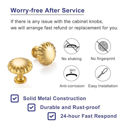 Round Brushed Gold Cabinet Knobs 1-1/4 Inch 10 Pack K2408 - color: Brushed Gold, size: Knob A-10 Pcs