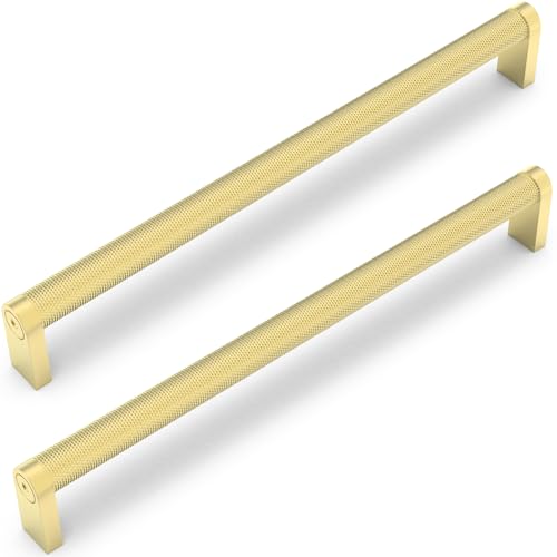 10 Pack Brushed Gold Cabinet Pulls knurled 12-5/8 Inch Hole Centers Kitchen Cabinet Handles Gold Drawer Pulls Cabinet Hardware - color: Brushed Gold, size: 12-5/8'' Hole Center(320mm)