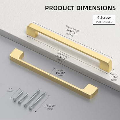 Brushed Gold Cabinet Pulls 6-5/16" Gold Cabinet Handles 10 Pack - color: Brushed Gold, size: 6-5/16 Inch (160 mm) Hole Centers