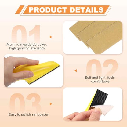 HARFINGTON 70 Pcs Detail Sander Paper 150 Grit 3.5" x 1.2" Micro Hand Sanding Papers Sheets Wet Dry Sandpapers with Sanding Block Tool for Wood Furniture Crafts Woodworking - style: 150 Grit