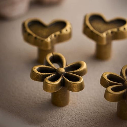 Antique Brass Flower Cabinet Knobs, Boho Knobs 4 Pack | Flower Shape, Antique Brass Finish, Set of 4, Cabinet Hardware, Decorative Knobs - size: Flower-4Pack