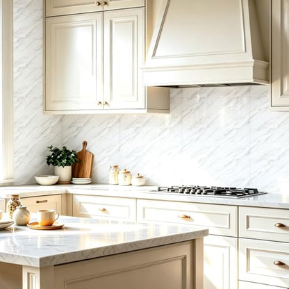12Pcs Peel and Stick Backsplash White Marble Wall Tiles, 23.6” x 11.8” - color: White, size: 23.6" x 11.8" x 2.2mm