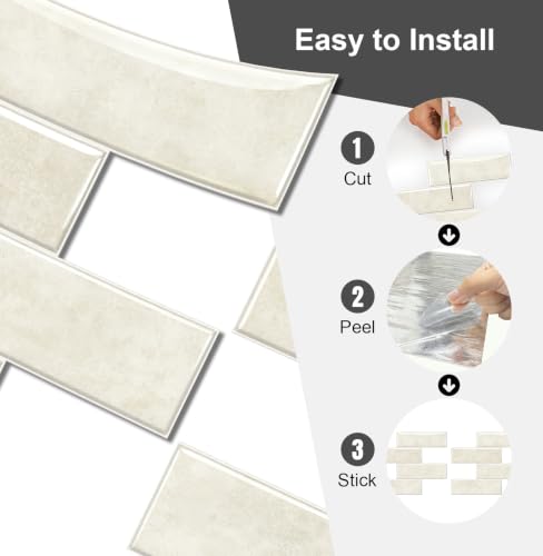 10 Sheets Thick Peel and Stick Backsplash, Self Adhesive Wall Tiles, Stick on Backsplash for Kitchen and Bathroom, 12"x9.8", Beige - color: Beige