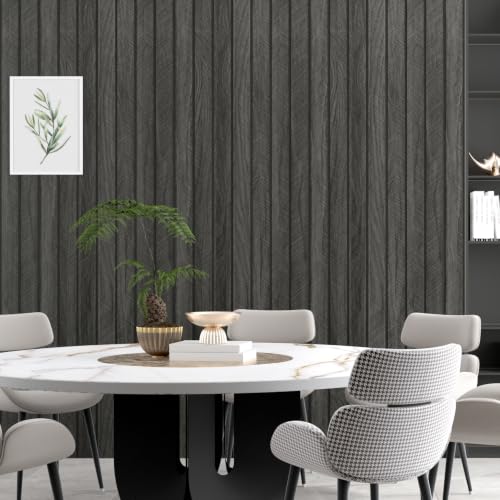 Wallercity Gray/Black 3D Wood Wall Panels Self Adhesive Soundproofing Slat Paneling Flexible Fluted Wooden Veneer Panel Peel and Stick Wood Slat Panels Wallpaper for Bedroom Bathroom Office 23.6"x118" - color: Black1/Gray, size: 23.6'' x 118''