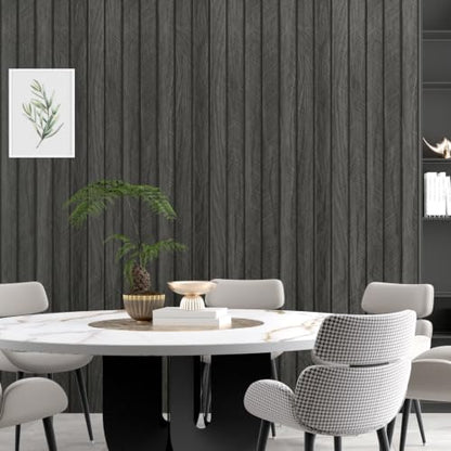 Wallercity Gray/Black 3D Wood Wall Panels Self Adhesive Soundproofing Slat Paneling Flexible Fluted Wooden Veneer Panel Peel and Stick Wood Slat Panels Wallpaper for Bedroom Bathroom Office 23.6"x118" - color: Black1/Gray, size: 23.6'' x 118''