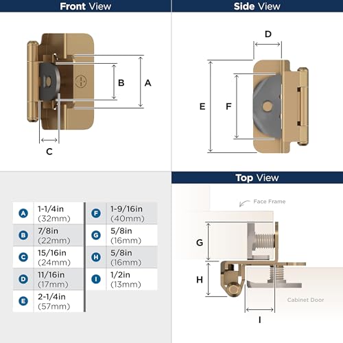 Amerock 1 Pair 1/2" Overlay Champagne Bronze Demountable Cabinet Hinge - color: Champagne Bronze, size: 1/2 Inch (13 mm) Overlay
