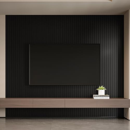 YLL YLL PVC Slat Wall Panel Peel and Stick 236"x 15.7" Faux Black Wood Grain Slat Panel Self-Adhesive Wallpaper Soundproof 3D Wall Panels - color: Black, size: 15.7" x 236"