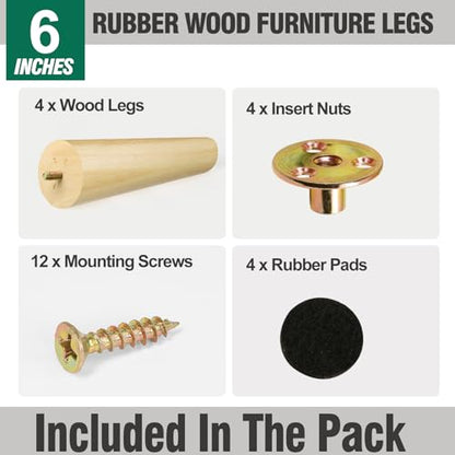 FoDau770 Rubber Wood Legs 6", Slant Taper, 5/16"-18 Thread, 4pcs - color: Varnish, size: 6 Inch - Slanted (80°)