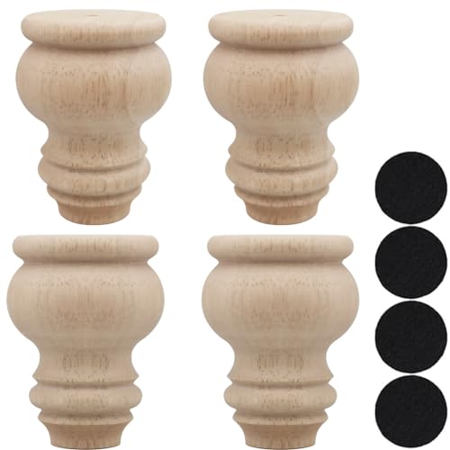 3" Tall Solid Wood Furniture Legs Unfinished Bun Feet for Cabinet Sofa Ottoman TV Stand Loveseat Dresser Set of 4 - size: 3"