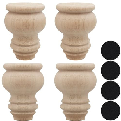 3" Tall Solid Wood Furniture Legs Unfinished Bun Feet for Cabinet Sofa Ottoman TV Stand Loveseat Dresser Set of 4 - size: 3"
