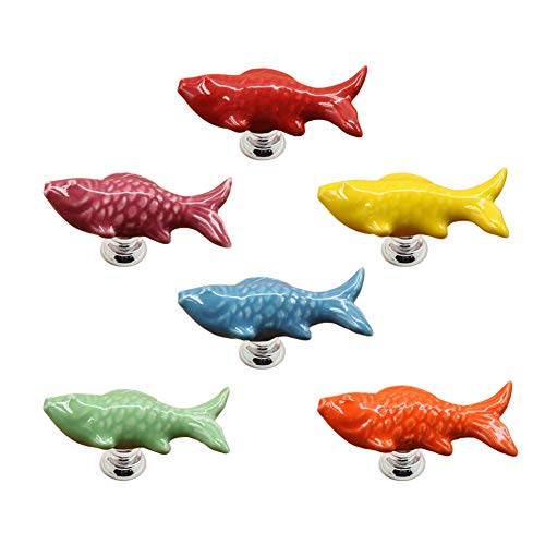 6pcs Creative Fish Pull Handles Drawer Knobs Nursery Ceramic
