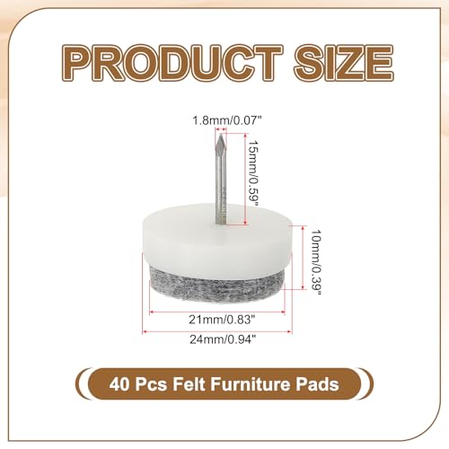 PATIKIL 24 mm Nail-on Felt Pads 40Pcs Round Felt Furniture Sliders White - color: White, size: 24 mm