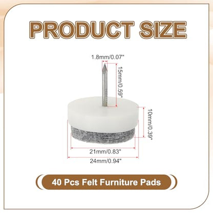 PATIKIL 24 mm Nail-on Felt Pads 40Pcs Round Felt Furniture Sliders White - color: White, size: 24 mm