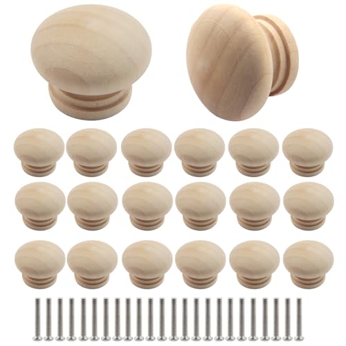 Hitefu 20 Pcs Unfinished Wood Mushroom Cabinet Knobs (1.1" Dia. x 0.83") - color: Unfinished Wood (28mm)