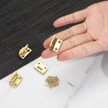 dophee 4Pcs Mini Solid Brass Hinges, 90 Degree Small Butt Hinges Connectors