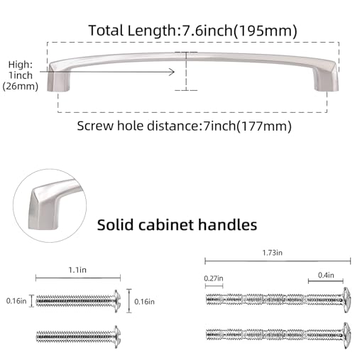 10 Pack 7 Inch Brushed Satin Nickel Kitchen Cabinet Handles - color: Brushed Satin Nickel, size: 7'' Hole Center(177mm)