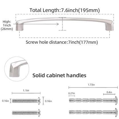 10 Pack 7 Inch Brushed Satin Nickel Kitchen Cabinet Handles - color: Brushed Satin Nickel, size: 7'' Hole Center(177mm)