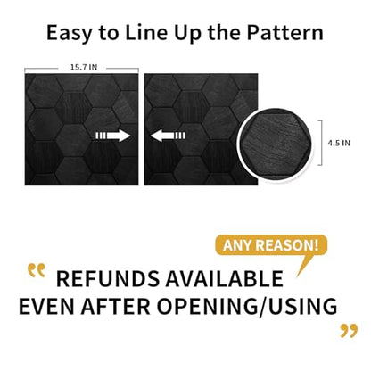 Self Adhesive Black Peel and Stick Wallpaper 15.7" X 591" 3D Hexagon - color: Black, size: 15.7" x 591"