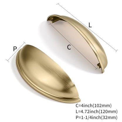 10 Pack 4" Drawer Pulls Brushed Brass Cabinet Cup Pulls Kitchen Hardware Cabinet Handles Drawer Handles Knobs 4 inch Hole Center - color: Brushed Brass, size: 4"(102mm) Hole Center