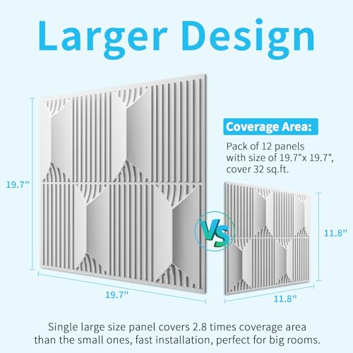 Art3dwallpanels 3D Wall Panels 19.7" x 19.7" PVC White, 12 Tiles - color: White