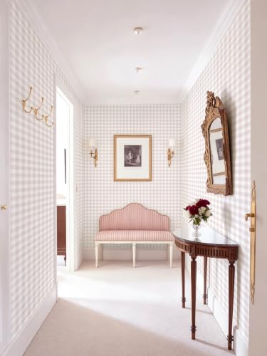 Peel and Stick Wallpaper for Bedroom Pink and White Plaid 196"×17.3" - color: Pink and White, size: 17.3" x 196"