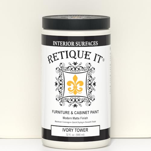 Retique It Chalk Furniture Acrylic Paint by Renaissance DIY, 32 oz (Quart), 32 Fl Oz, White - color: 02 Ivory Tower - Antique White, size: 32 Fl Oz (Pack of 1)