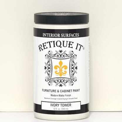 Retique It Chalk Furniture Acrylic Paint by Renaissance DIY, 32 oz (Quart), 32 Fl Oz, White - color: 02 Ivory Tower - Antique White, size: 32 Fl Oz (Pack of 1)